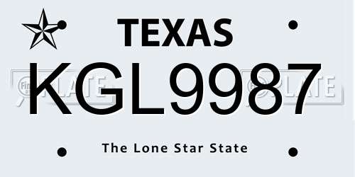 KGL9987 Texas License Plate