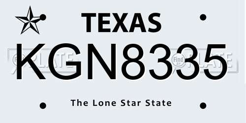 KGN8335 Texas License Plate