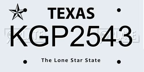 KGP2543 Texas License Plate