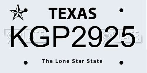 KGP2925 Texas License Plate