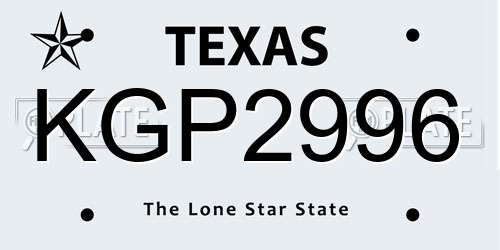 KGP2996 Texas License Plate