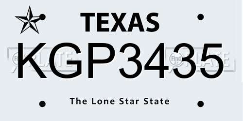 KGP3435 Texas License Plate