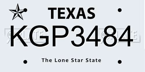 KGP3484 Texas License Plate