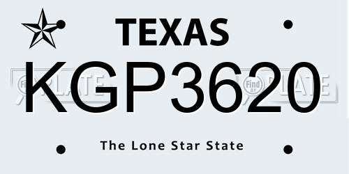 KGP3620 Texas License Plate