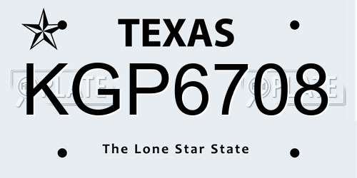 KGP6708 Texas License Plate