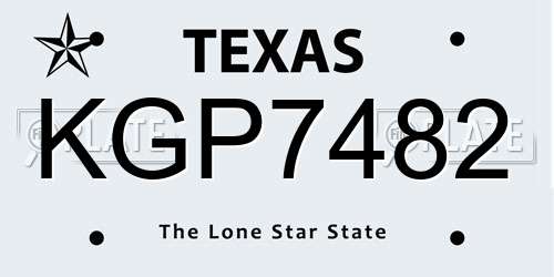 KGP7482 Texas License Plate