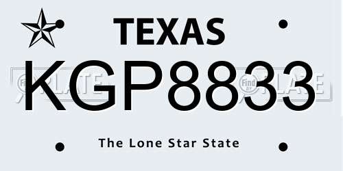 KGP8833 Texas License Plate