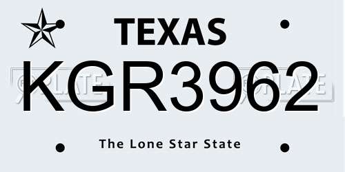 KGR3962 Texas License Plate