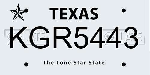 KGR5443 Texas License Plate