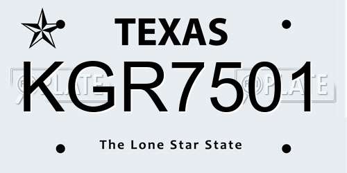KGR7501 Texas License Plate
