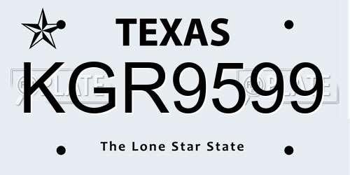 KGR9599 Texas License Plate
