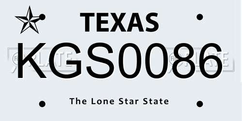 KGS0086 Texas License Plate