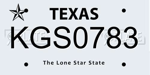 KGS0783 Texas License Plate