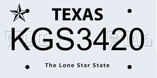 KGS3420 Texas License Plate