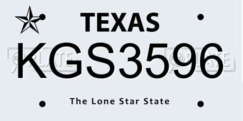 KGS3596 Texas License Plate