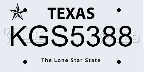 KGS5388 Texas License Plate