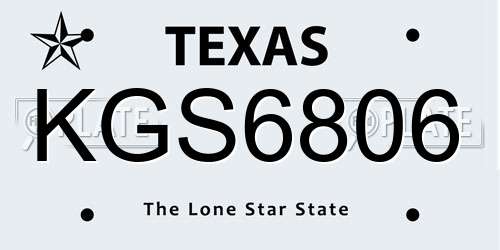 KGS6806 Texas License Plate