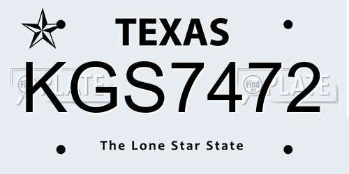 KGS7472 Texas License Plate