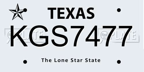 KGS7477 Texas License Plate