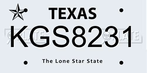 KGS8231 Texas License Plate