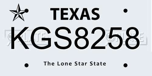 KGS8258 Texas License Plate