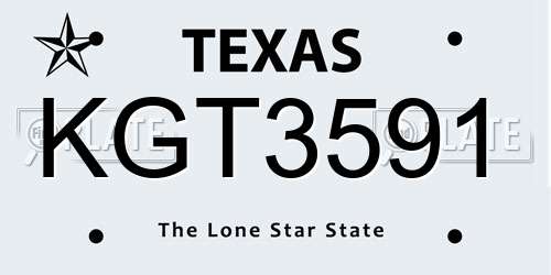 KGT3591 Texas License Plate