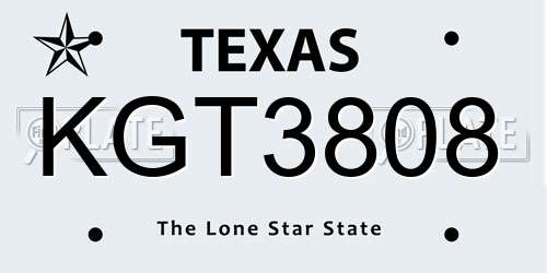 KGT3808 Texas License Plate