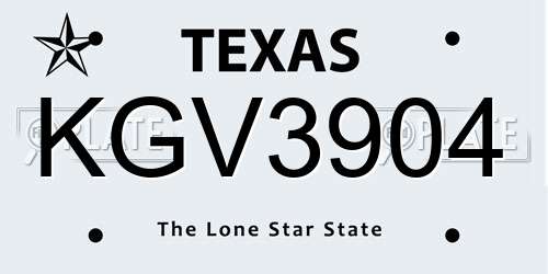 KGV3904 Texas License Plate