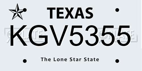 KGV5355 Texas License Plate