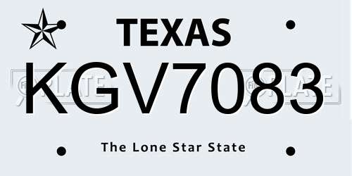 KGV7083 Texas License Plate