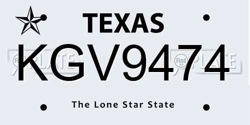 KGV9474 Texas License Plate