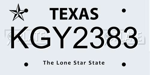 KGY2383 Texas License Plate