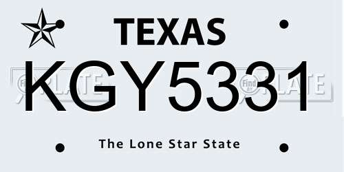 KGY5331 Texas License Plate