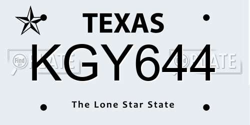 KGY644 Texas License Plate