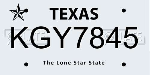 KGY7845 Texas License Plate