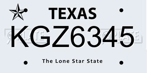 KGZ6345 Texas License Plate
