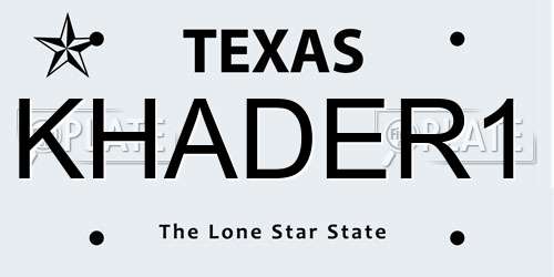 KHADER1 Texas License Plate