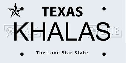 KHALAS Texas License Plate