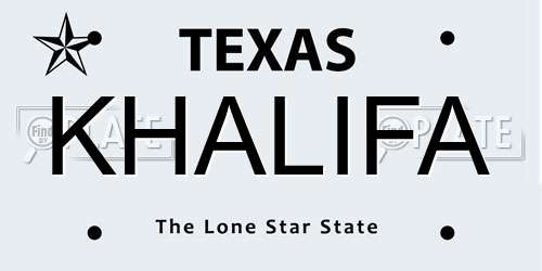KHALIFA Texas License Plate
