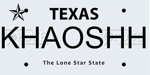 KHAOSHH Texas License Plate