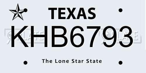KHB6793 Texas License Plate
