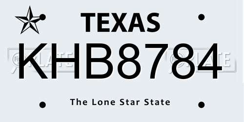 KHB8784 Texas License Plate