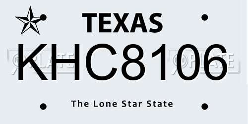 KHC8106 Texas License Plate