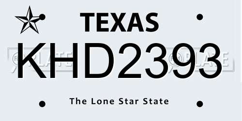 KHD2393 Texas License Plate