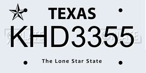KHD3355 Texas License Plate