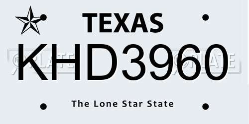 KHD3960 Texas License Plate