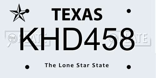 KHD458 Texas License Plate