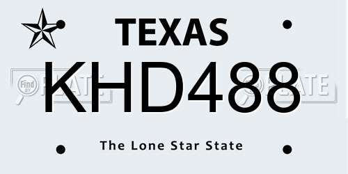 KHD488 Texas License Plate