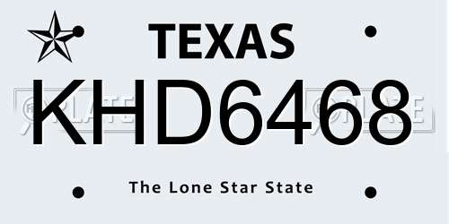 KHD6468 Texas License Plate