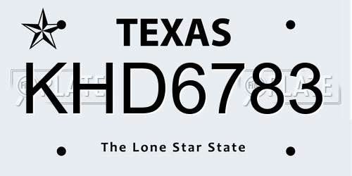 KHD6783 Texas License Plate